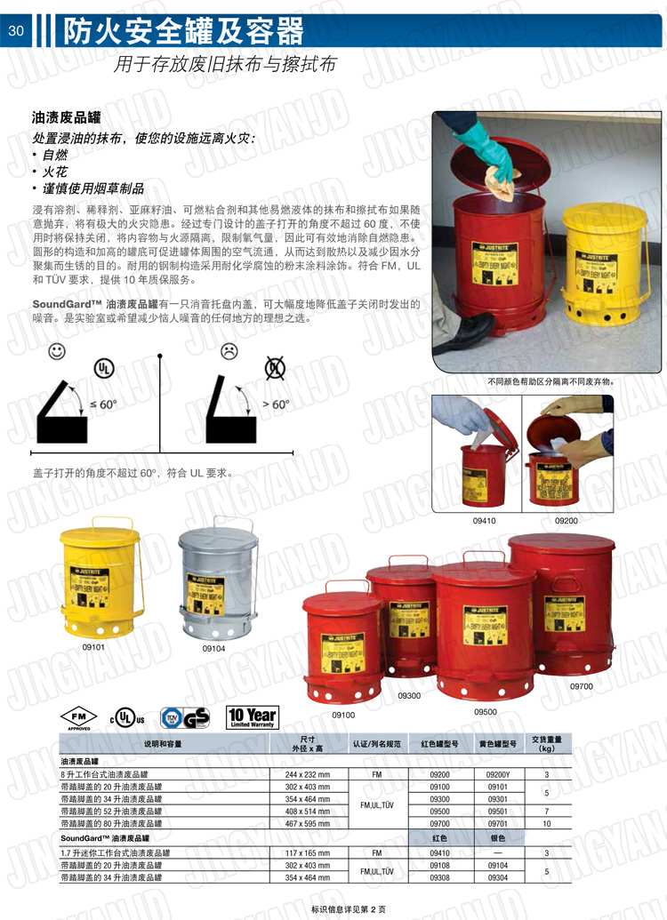 JUSTRITE，美國杰斯瑞特，防火垃圾桶，油漬廢物回收桶，化學(xué)品垃圾桶，?；防?，